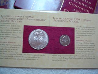THOMAS JEFFERSON COINAGE AND CURRENCY SET~1994 P MATTE NICKEL