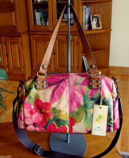 Patricia Nash Leather Floral Duffle Satchel w DET Adj Strap Dust Bag $ 