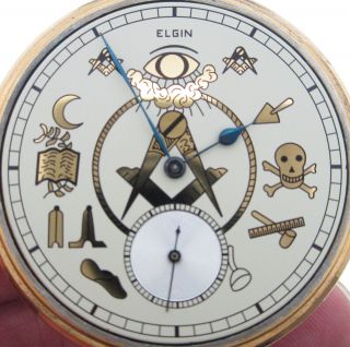   7j Elgin Made in 1922 SERVICED Mason Masonic Freemasonry Pocket Watch