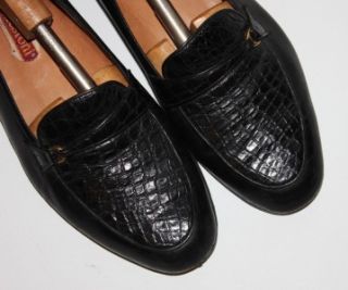 Testoni $1375 Black Leather Crocodile Trim Loafers Shoes 10 5 OMG 