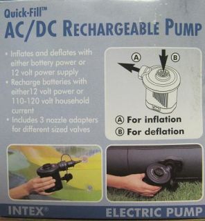 Intex 110 120 Volt AC DC Rechargeable Quick Fill Electric Pump 12volt 