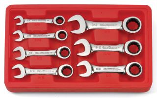 GearWrench 9507 7 Piece SAE Stubby Combination Ratcheting Wrench Set 