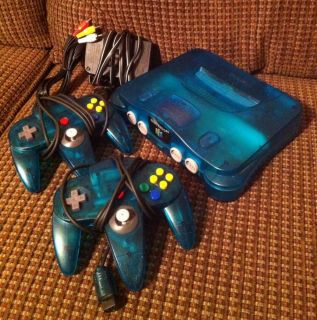 Nintendo 64 Ice Blue Console NTSC With TWO Controllers Funtastic And 