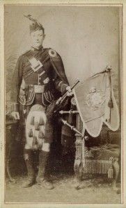 CDV Argyll & Sutherland Highlander, bagpipes & regtl banner c.1880 