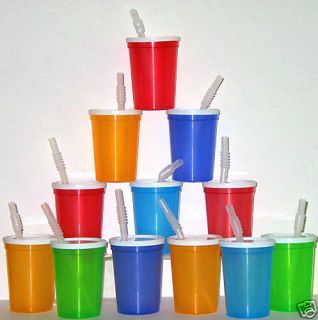 12 12 oz Plastic Glasses Cups w Lids Straws