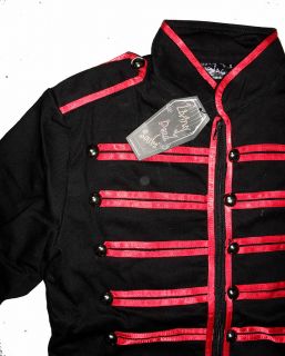 Black Red Military Mens Jacket Goth Adam Ant s M L XL Coat Braid Cyber 