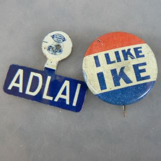 1952 or 56 Ike vs Adlai Pinback Fold Over Campaign Buttons