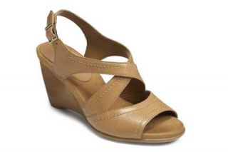 Aerosoles Brocade Tan Leather Womens Wedge Sandals 9 5M