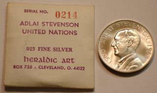 Heraldic Art Commemorative ADLAI STEVENSON Silver Medal Gem in 