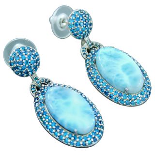 AAA Awesome Pattern Larimar Gemstone Cubic Zircon 925 Sterling Silver 