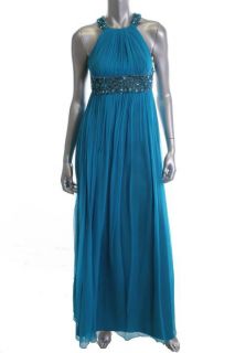 Aidan Mattox New Blue Silk Embellished Halter Open Back Formal Dress 2 