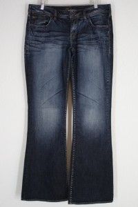 Womens Silver Aiko Boot Cut Stretch Dark Denim Embroidered Jeans 32 x 