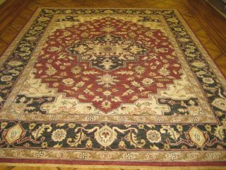 9x12 Red Beige Black Hand Knotted Wool OUSHAK Agra Oriental Rug