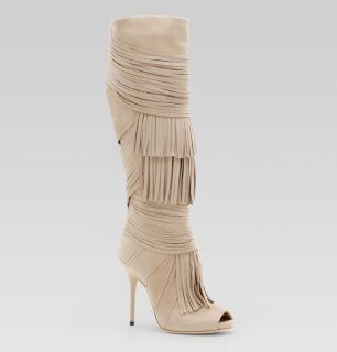 990 Gucci Akerman Boots High Heel Suede Leather Fringe Knee High 
