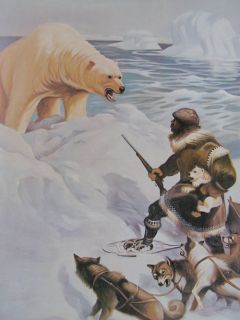 Polar Bear Eskimo Hunter Huskies Vintage Print Miguel