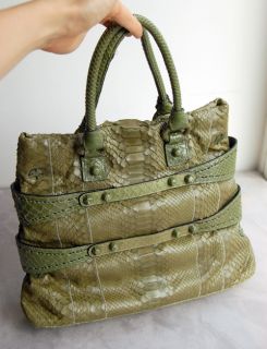   10 new with tags and dustbag material olive green python skin bright