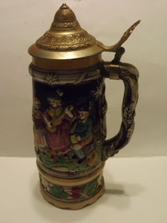 Vintage Acsons Porcelain & Brass Beer Stein Music Box German Song H 