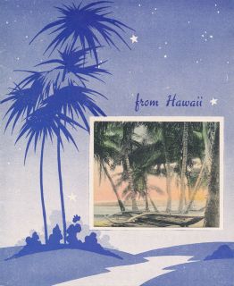 1940s Hawaii Christmas Card with Outrigger Canoe by Sunny Scenes Hand 