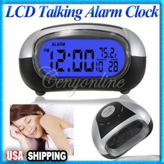 LCD Digital Talking Sound Alarm Clock w Backlight Time Date 