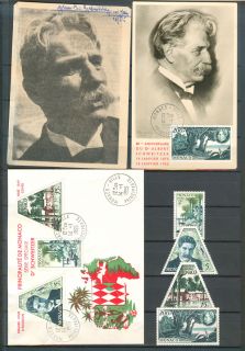 MONACO 1955 Albert Schweitzer stamps MNH on FDC and maximum card 