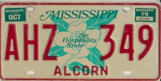 Vintage Mississippi October 1979 Alcorn County Magnolia License Plate 