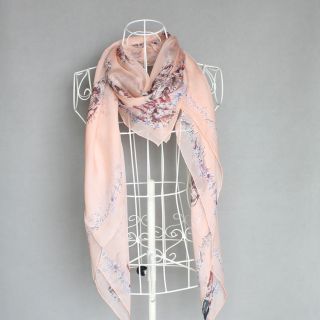 Alexander Mcqueen Peach Color scarf with Starfish and multi Skulls 