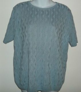 Alfred Dunner Blue Knit Cable Knit Pullover Top Short Sleeve Size M 