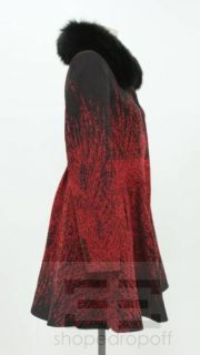 Alice + Olivia Red & Black Embroidered Fox Fur Collar Coat Size M