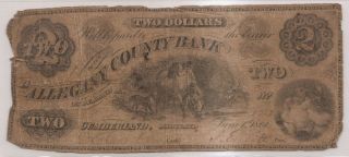1861 $2 Allegany County Bank Cumberland Maryland Note