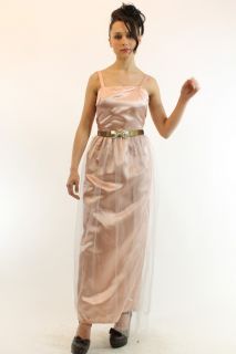 Vintage 60s Rose Satin Party Tulle Princess Dress XS s Cocktail Gown 