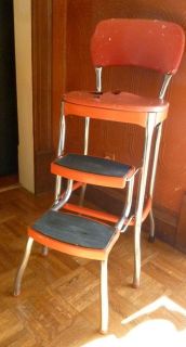 Step Stool Red Cosco Metal High Chair Stool Seat Fold Out Steps 1950S 