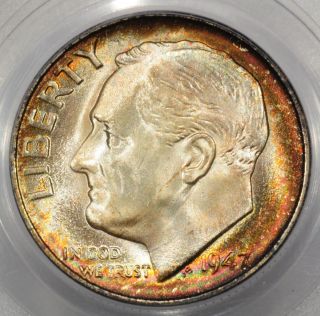 1947 S Roosevelt Dime PCGS MS66 Rainbow Mint Set Toned Colorful Toning 