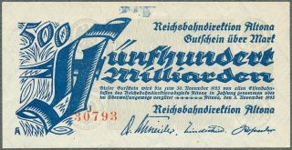 Germany Railway Altona Hamburg 500 Milliarden Mark 1923 PS1124