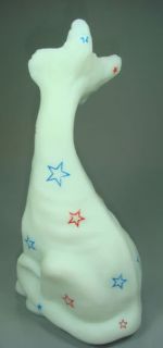 Fenton 11 Alley Cat White Satin Sand Carved Alley Cat Red Blue Stars 