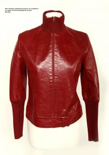 Amaya Arzuaga Blood Red Leather Ribbed Jacket UK 10