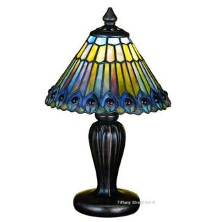 Jeweled Peacock Tiffany Style Stained Glass Table Lamp