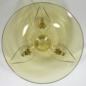 amber depression glass bowl three footed 9 diameter
