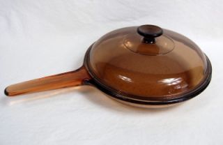 Vision Ware Amber 11 Skillet Fry Pan with Waffle Bottom Lid Corning 