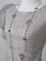 New White Pearl Gold Rose Camellia Bow Long Necklace