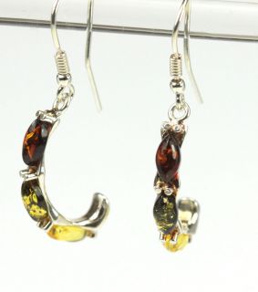 Sterling Silver Multi Colored Amber Pendant Earring Set