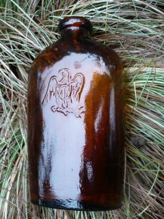 Amber American Eagle Whiskey Flask Civil War Period
