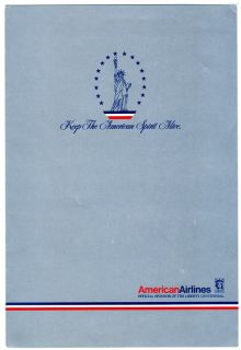 American Airlines Keep The American Spirit Alive Menu 1985 Fetzer Wine 