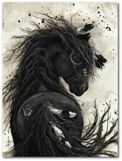 Friesian Black Horse Native American Feathers War Paint BiHrLe Print 8 