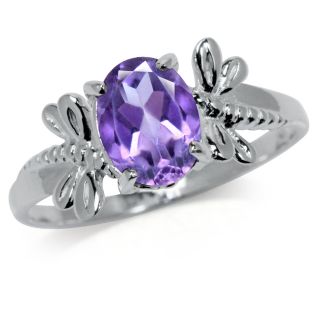   22ct. Natural Amethyst Sterling Silver Twin Dragonfly Solitaire Ring 6