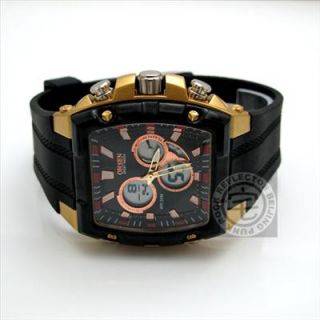 OHSEN New Gold Black Mens Digital Analog Date Watches
