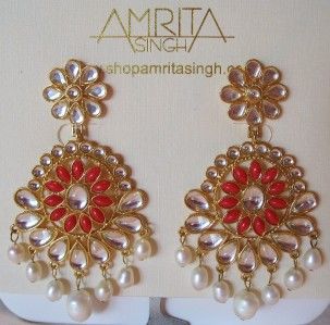 Beautiful Amrita Singh Designer Fashion Coral Mixed Material Dangle 