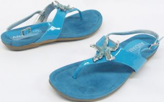 Andiamo Starfish Jewel Detail Leather Thong Sandal Blue Sz 7.5