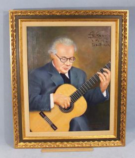 Vintage *Andres Segovia* Oil Portrait Guitar Painting Conrad Gebelein 