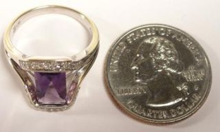 10K Gold Amethyst Ring Rectangle Diamond Size 7 White
