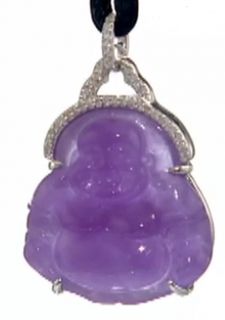   Carol Brodie Carved Lavender Jade Diamond Buddha Necklace